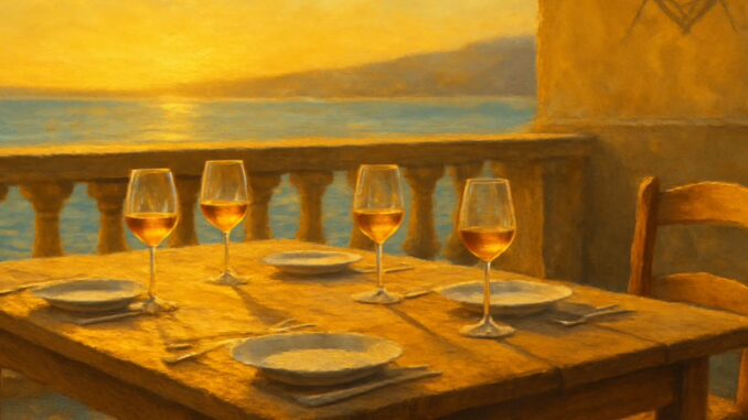 A warmly set dinner table symbolizing Masonic brotherhood and hospitality